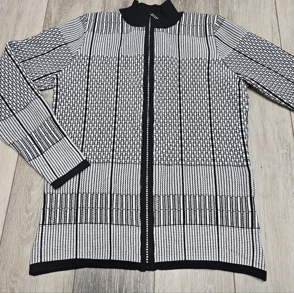 Belldini Vintage Y2K Rhinestone Zipper Cardigan Sweater Geometric Women's Large